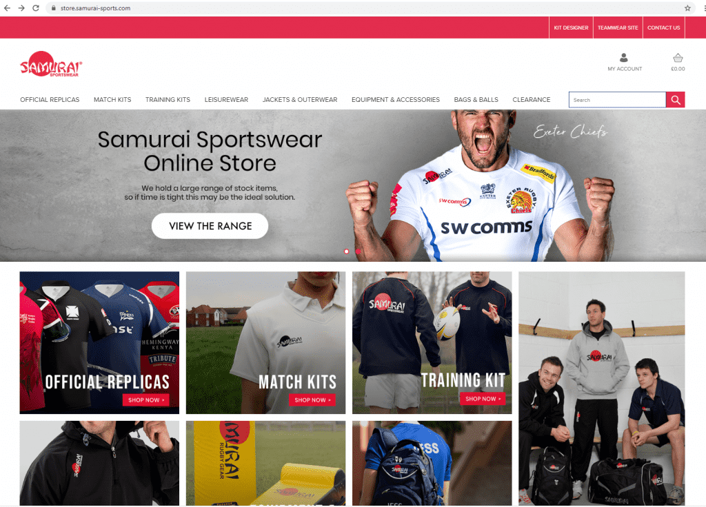 Samurai Sportswear ecommerce site enhanced by Cloudfy platform